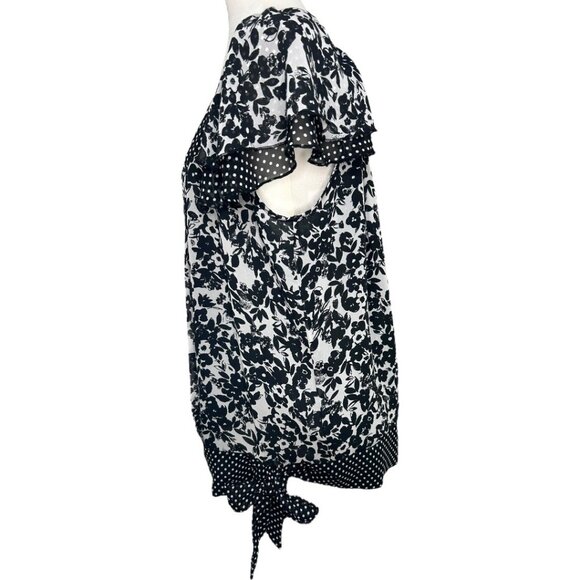 Dressbarn Black & White Floral Polka Dot Blouse With Tie Detail Size Large - Picture 2 of 6